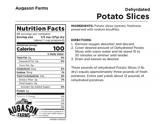 Augason Farms: Dehydrated Potato Slices Pail